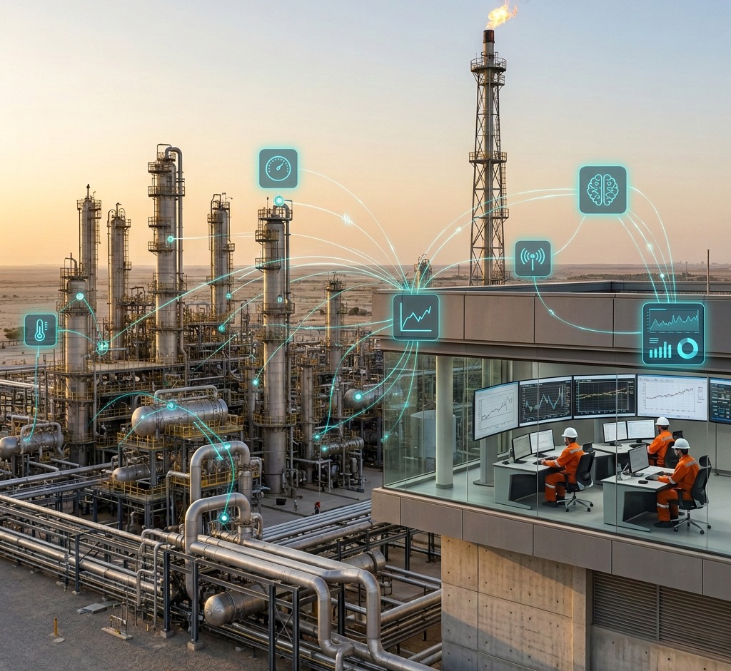 Refinery data link to the central control room